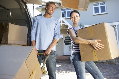 Packed household items ready for transport by removal van